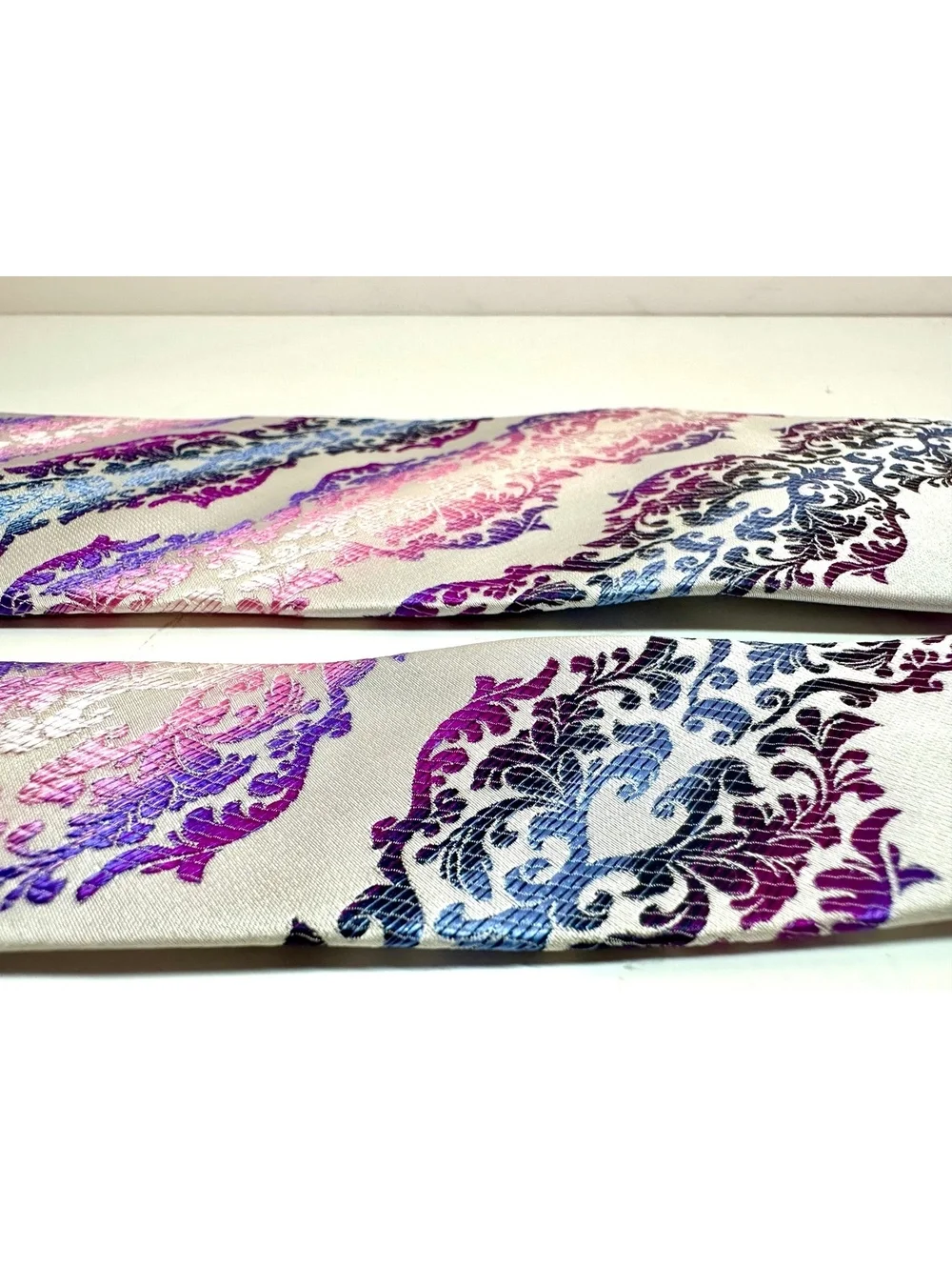 Vibrant The Big Knot Paisley Patterned Purple Pink Blue Silk Necktie